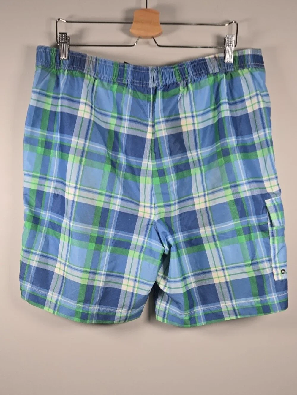 Chaps Men's Blue & Green Plaid Swim Board Shorts with Cargo Pocket